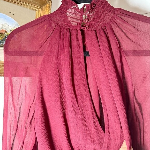 Gilner Farrar Dell Chiffon Blouse Ruby Burgundy Maroon Size Small - Picture 7 of 10